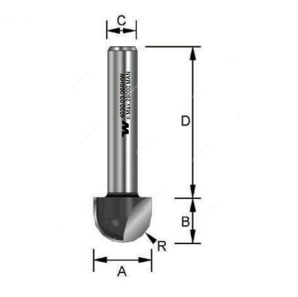 Witox Core Box Router Bit, 4030.03.066, Tungsten Carbide, 6 x 6MM