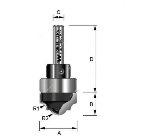 Witox Guided Classical Plunge Router Bit, 4056.35.142, TC, 35 x 14.3MM