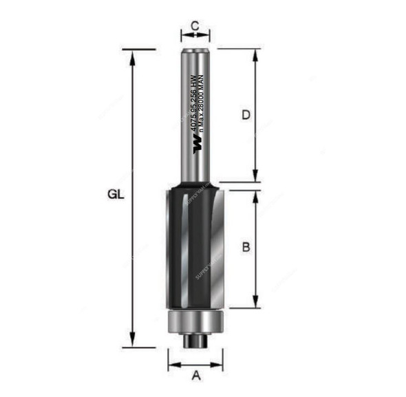 Witox Trimming Router Bit W/ Ball Bearing, 4075.12.632, TC, 12.7 x 63MM