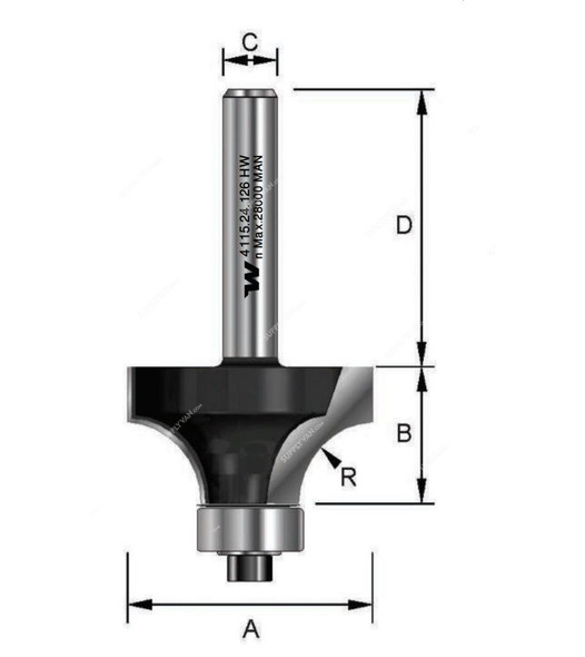 Witox Rounding Over Router Bit With Ball Bearing, 4115.28.128, TC, 28.6 x 12.7MM