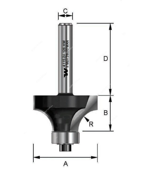 Witox Rounding Over Router Bit W/ Ball Bearing, 4115.36.192, TC, 36.7 x 19MM