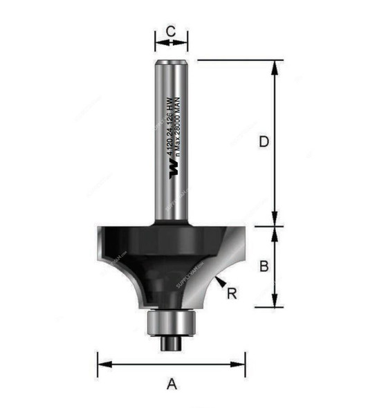 Witox Beading Router Bit With Ball Bearing, 4120.28.128, TC, 28.7 x 12.7MM