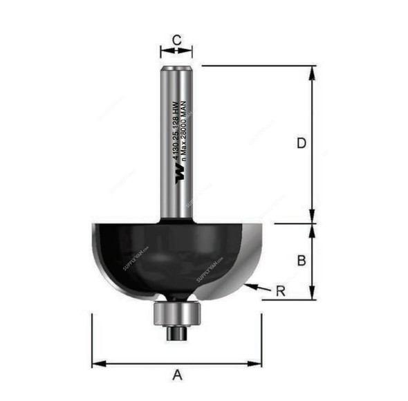Witox Cove Router Bit With Ball Bearing, 4130.25.128, TC, 25.5 x 12.7MM