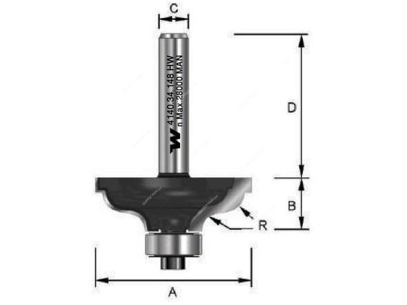 Witox Ogee Filet Router Bit With Ball Bearing, 4140.34.148, TC, 34.9 x 14.3MM