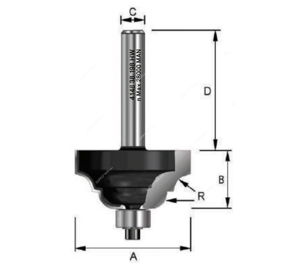 Witox Classic Roman Ogee Router Bit With Ball Bearing, 4148.38.198, TC, 38.1 x 19MM