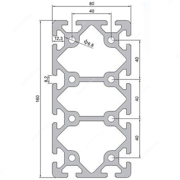 Extrusion Profile, 80160B, 40 Series, T-Slot, Aluminium, 2000MM, Silver