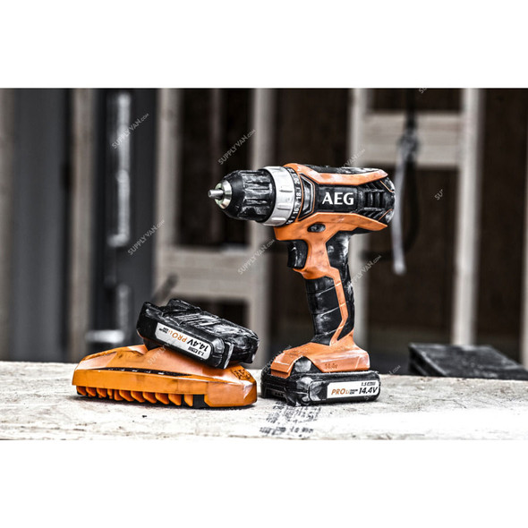 AEG Cordless Hammer Drill Kit, BSB14G3LI-202CKIT1X, 14V, 13MM, Black and Orange