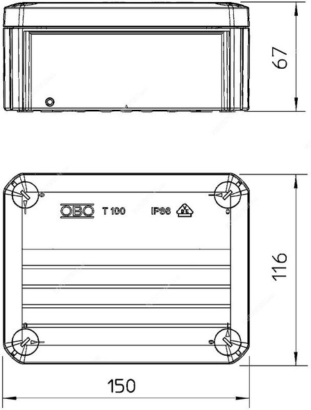 OBO Junction Box, OBO2007255, T1000E, Polypropylene, IP66, Light Grey