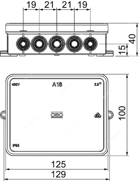 OBO Junction Box, OBO2000410, A18, Polypropylene, IP55, Light Grey