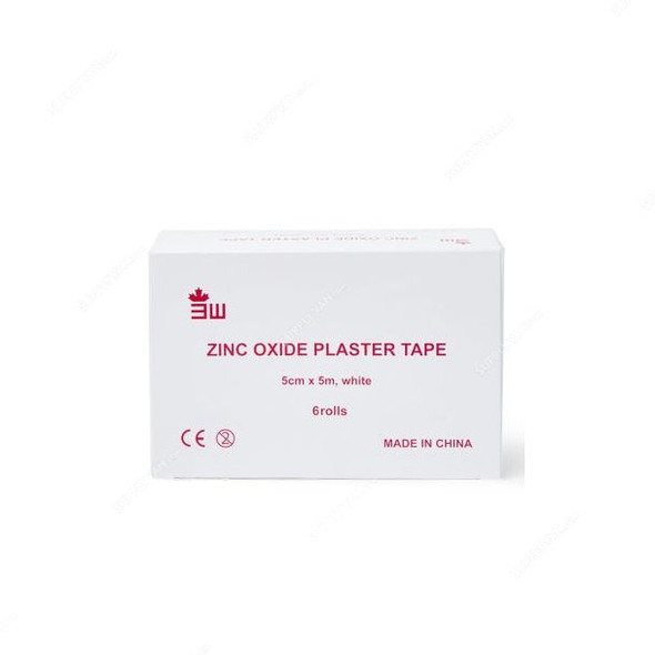 3W Zinc Oxide Plaster Tape, NO-109, 5CM Width x 5 Mtrs Length, White, 6 Rolls/Box