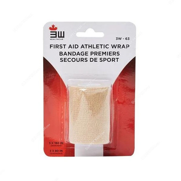 3W Self-Adhesive Athletic Wrap, NO-63, 7.5CM Width x 4 Mtrs Length, Brown