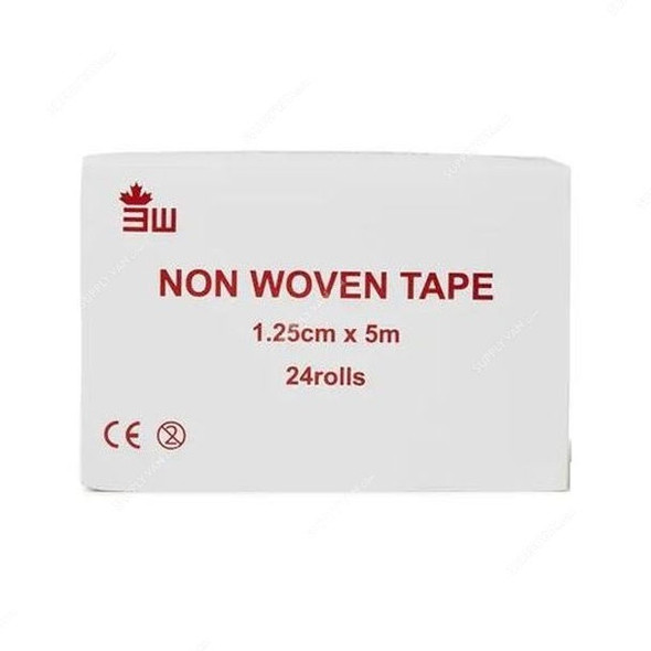 3W Non-Woven Tape, NO-95, 1.25CM Width x 5 Mtrs Length, White, 24 Pcs/Box