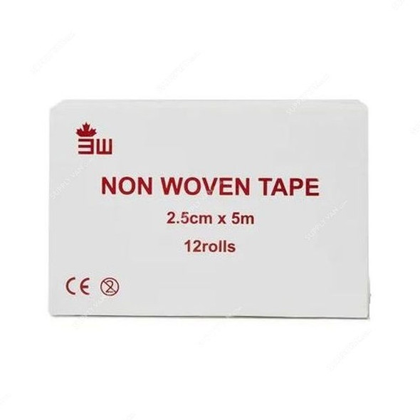 3W Non-Woven Tape, NO-7, 2.5CM Width x 5 Mtrs Length, White, 12 Pcs/Box