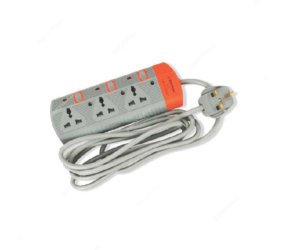 Electron Extension Socket, EL-3001, 3 Mtrs, 3 Way, Grey and Orange