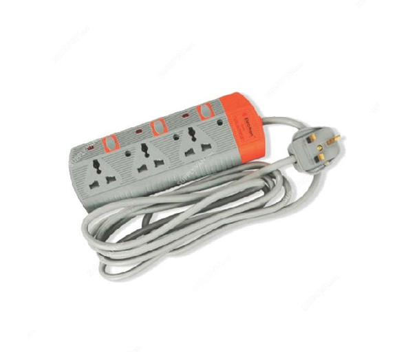 Electron Extension Socket, EL-3002, 3 Mtrs, 3 Way, Grey and Orange