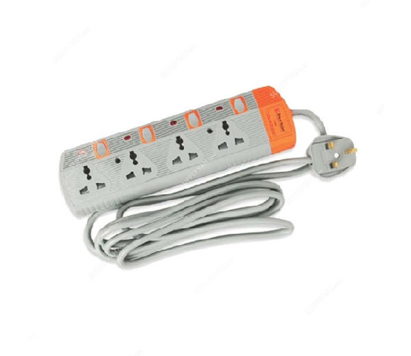 Electron Extension Socket, EL-3003, 2 Mtrs, 4 Way, Grey and Orange