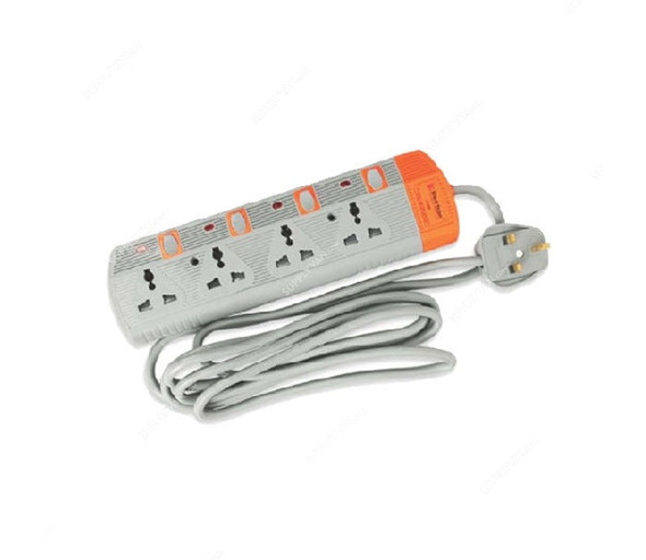 Electron Extension Socket, EL-3004, 3 Mtrs, 4 Way, Grey and Orange