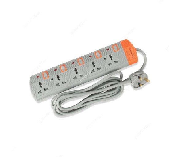 Electron Extension Socket, EL-3005, 3 Mtrs, 5 Way, Grey and Orange