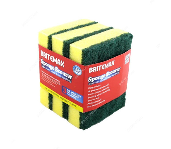 Britemax Sponge Scourer, BM 270 SS3P, Yellow and Green, PK3