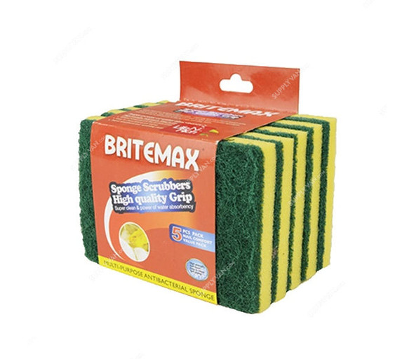 Britemax Sponge Scrubbers, BM 262 SS, Yellow and Green, PK5