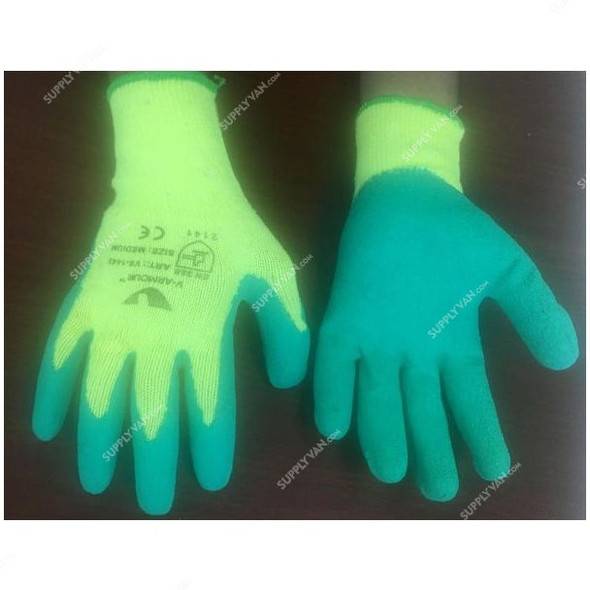 Workworth Latex Coated Gloves, WW-1442, M, Green and Yellow, PK12