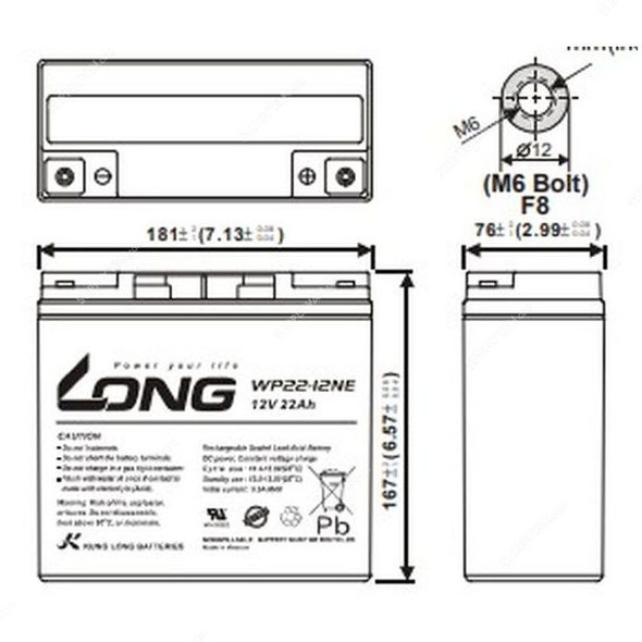 Long Valve Regulated Lead Acid Battery, WP22-12NE, 12V, 22Ah