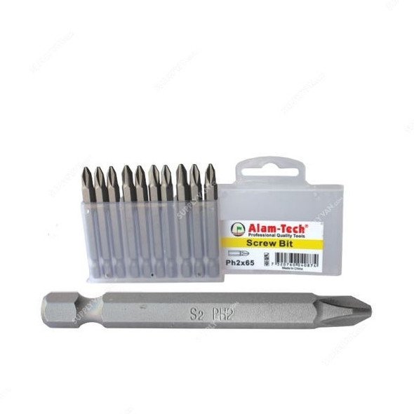 Alam-Tech Screwdriver Bit, ASBP2X65S, Single Tip, PH2 x 65MM, PK10