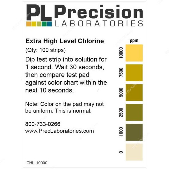 Precision Chlorine Test Strip, CHL-10000, 10000ppm, PK100