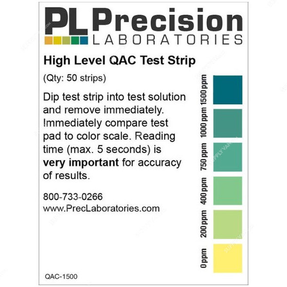 Precision QAC Test Strip, QAC-1500, 1500ppm, 64 x 5MM, PK50