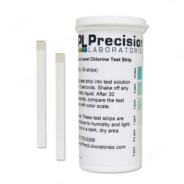 Precision Chlorine Test Strip, CHL-10, 10ppm, 64 x 5MM, PK50