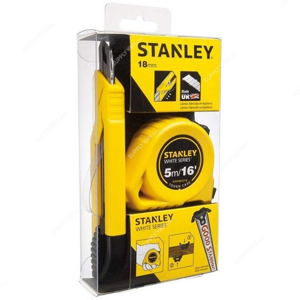 Stanley Measuring Tape with Snap-Off Knife, STHT74254-8, 5 Mtrs, Black and Yellow, 2PCS