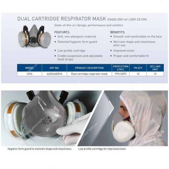 Norton Dual Cartridge Half Mask Respirator, S-HMASK-A2P2, CE Certified