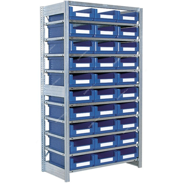 Bito Boltless Shelving With Storage Bins, SKR5031A, 10 Shelves, 1850 x 500MM, Blue