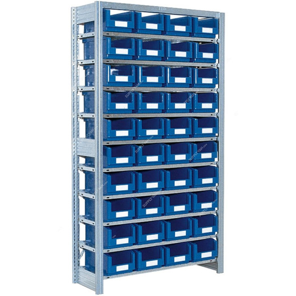 Bito Boltless Shelving With Storage Bins, SKR3521G, 10 Shelves, 1850 x 300MM, Blue