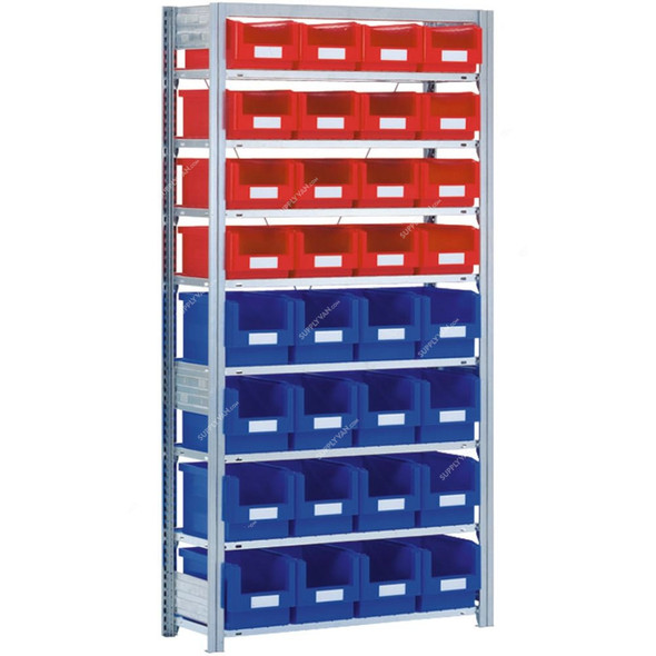 Bito Boltless Shelving With Storage Bins, SKR352122A, 8 Shelves, 1850 x 300MM, Blue