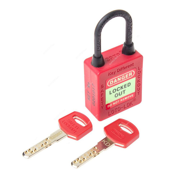 Loto-Lok Three Point Traceability Padlock, 3PTPRKDN40, Nylon, 40 x 5MM, Red