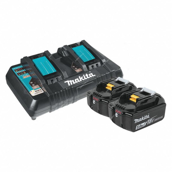 Makita Li-Ion Battery and Charger Kit, BL1850BDC18RD, LXT, 18+18V, 5Ah