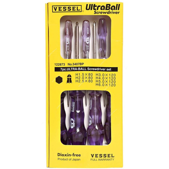 Vessel Ultra Ball Screwdriver Set, 5407BP, 7 Pcs/Set