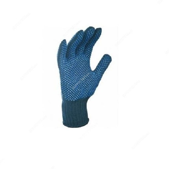 Single Side Dotted Gloves, Free Size, Blue, 12 Pairs/Pack