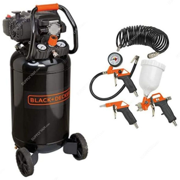 Black and Decker 50 Ltrs Vertical Air Compressor With 4 Pcs Air Tool Kit, BD227-50+KIT-4