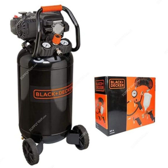 Black and Decker 50 Ltrs Vertical Air Compressor With 4 Pcs Air Tool Kit, BD227-50+KIT-4