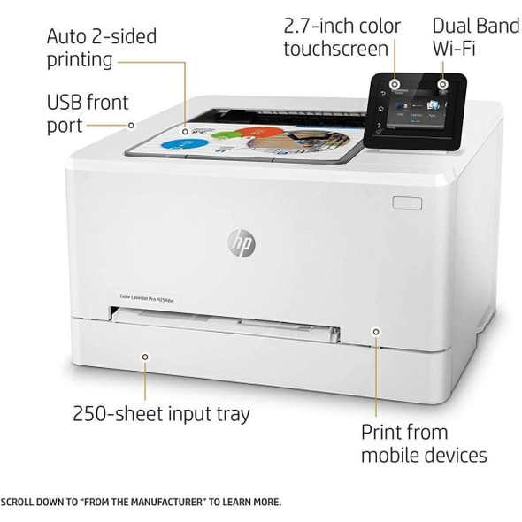 HP LaserJet Pro Color Printer, M254DW, 600 x 600DPI, 250 Sheets, 381W