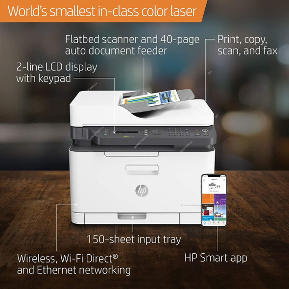 HP LaserJet Pro Color Printer, MFP-179FNW, 600 x 600DPI, 150 Sheets, 300W