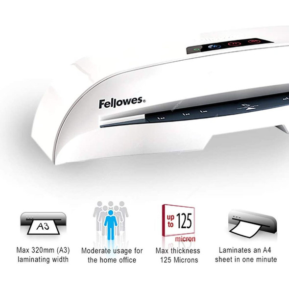 Fellowes Hot and Cold Laminator Machine, Cosmic-2A3-125, A3, 80-125 Mic, White
