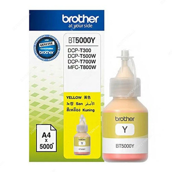 Brother Inkjet Ink Bottle, BT5000Y, 5000 Pages, 48.8ML, Yellow