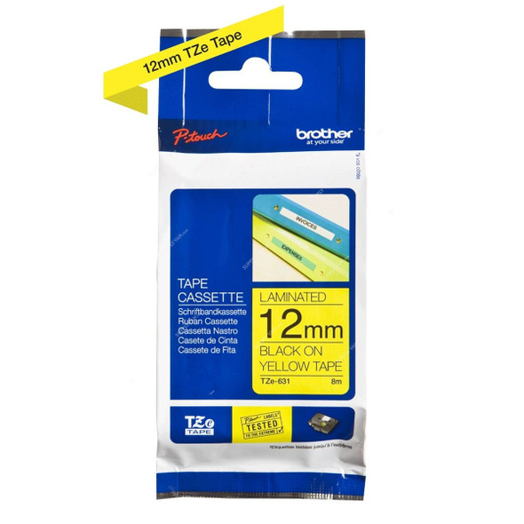 Brother Labelling Tape Cassette, TZE631, 12MM, Black On Yellow