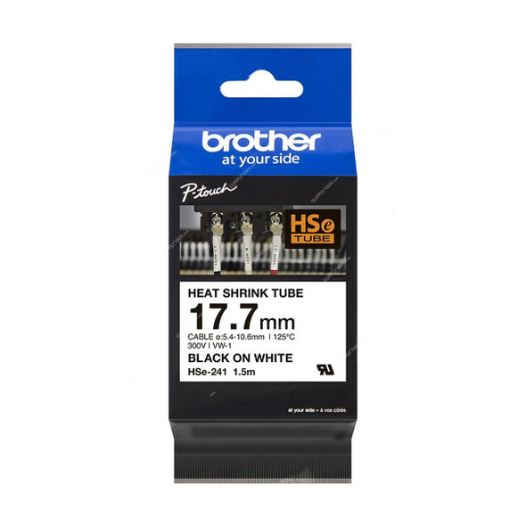 Brother Heat Shrink Tube Tape Cassette, HSE241, 17.7MM, Black On White