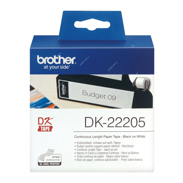Brother Continuous Paper Label Roll, DK22205, 62MM x 30.48 Mtrs, Black On White
