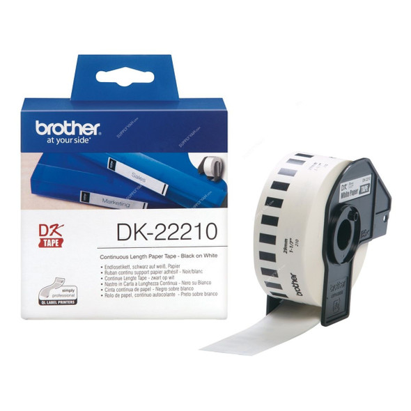 Brother Continuous Paper Label Roll, DK22210, 29MM x 30.48 Mtrs, Black On White