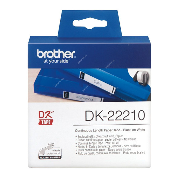 Brother Continuous Paper Label Roll, DK22210, 29MM x 30.48 Mtrs, Black On White